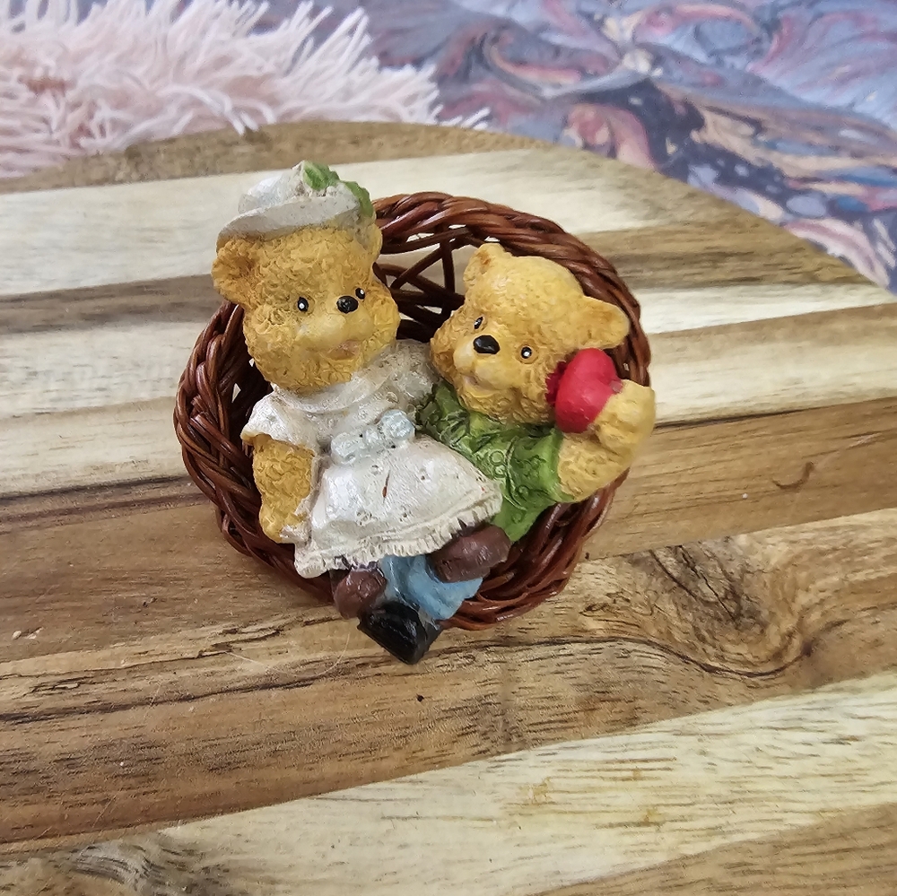 Teddy Couple on Wicker Chair
